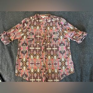 Multicolored Paisley Patterned Blouse with Gold Buttons